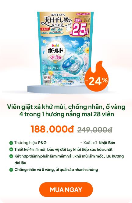 Viên giặt xả khử mùi, chống nhăn, ố vàng 4 trong 1 Gel Ball Bold P&G hương nắng mai 28 viên